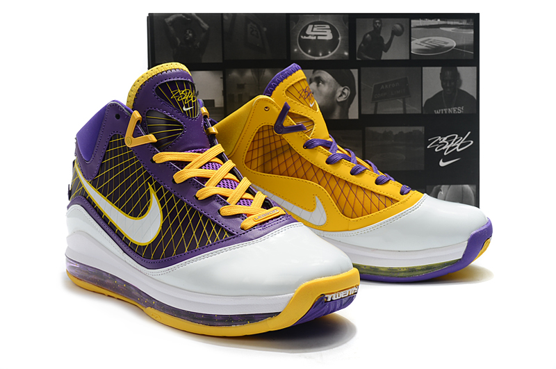 2020 Men Nike Lebron James VII White Yellow Purple Shoes